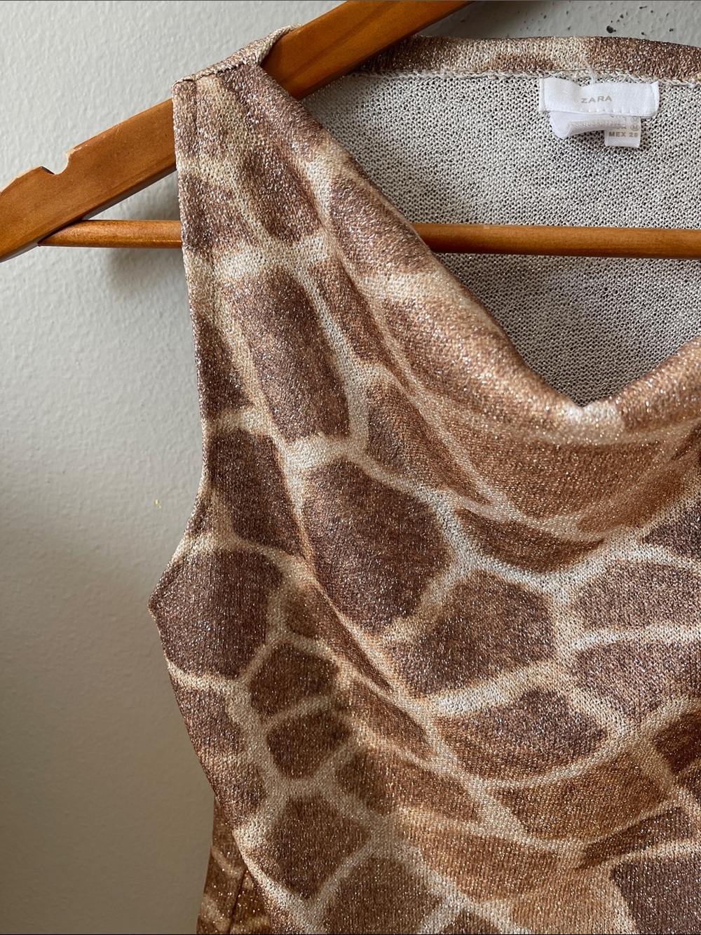 Zara Brown Giraffe-Print Cowl Neck metallic Lurex Tank top - Picture 4 of 6